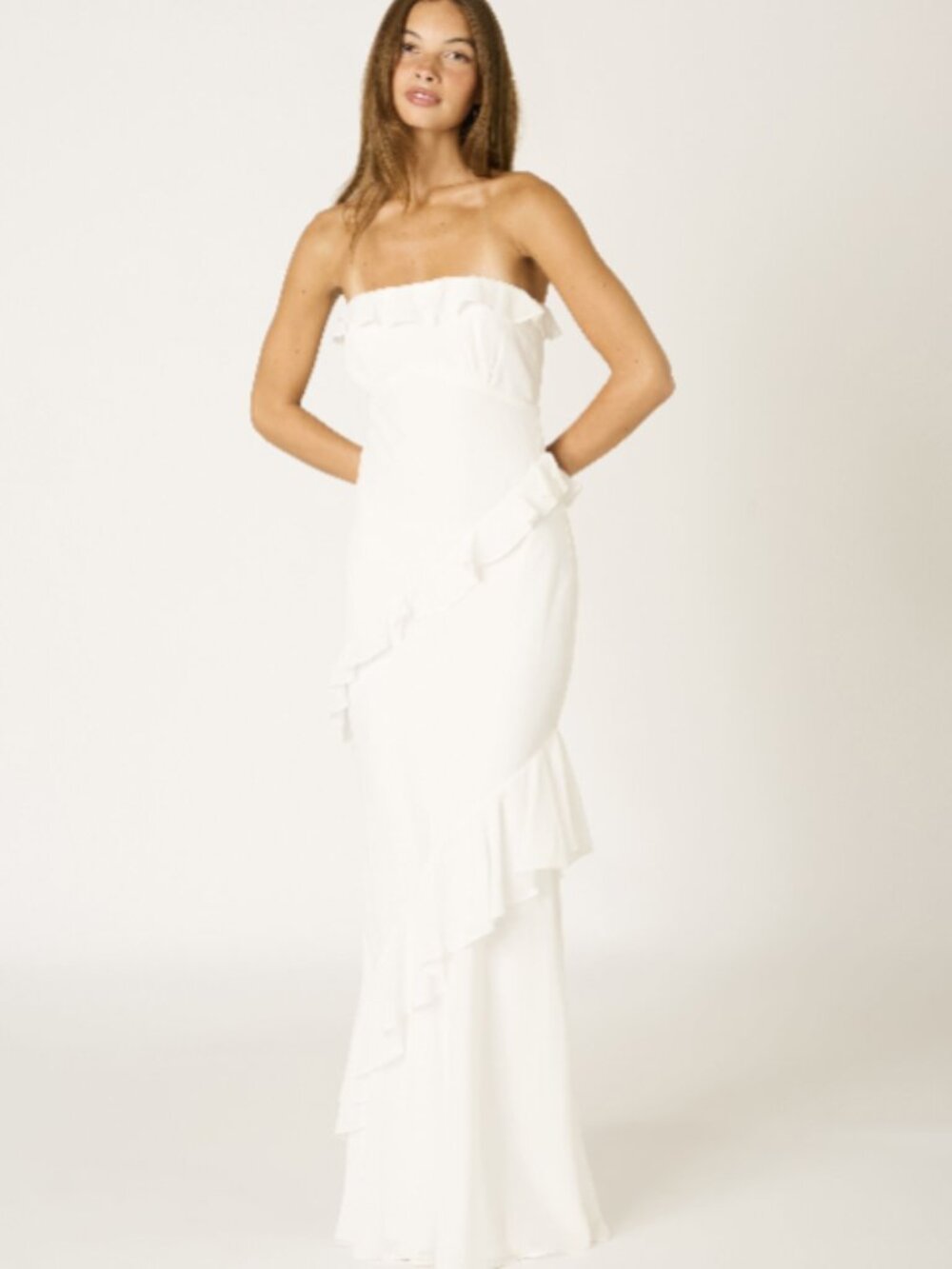 NWT Cotton Candy White Strapless Ruffle Maxi